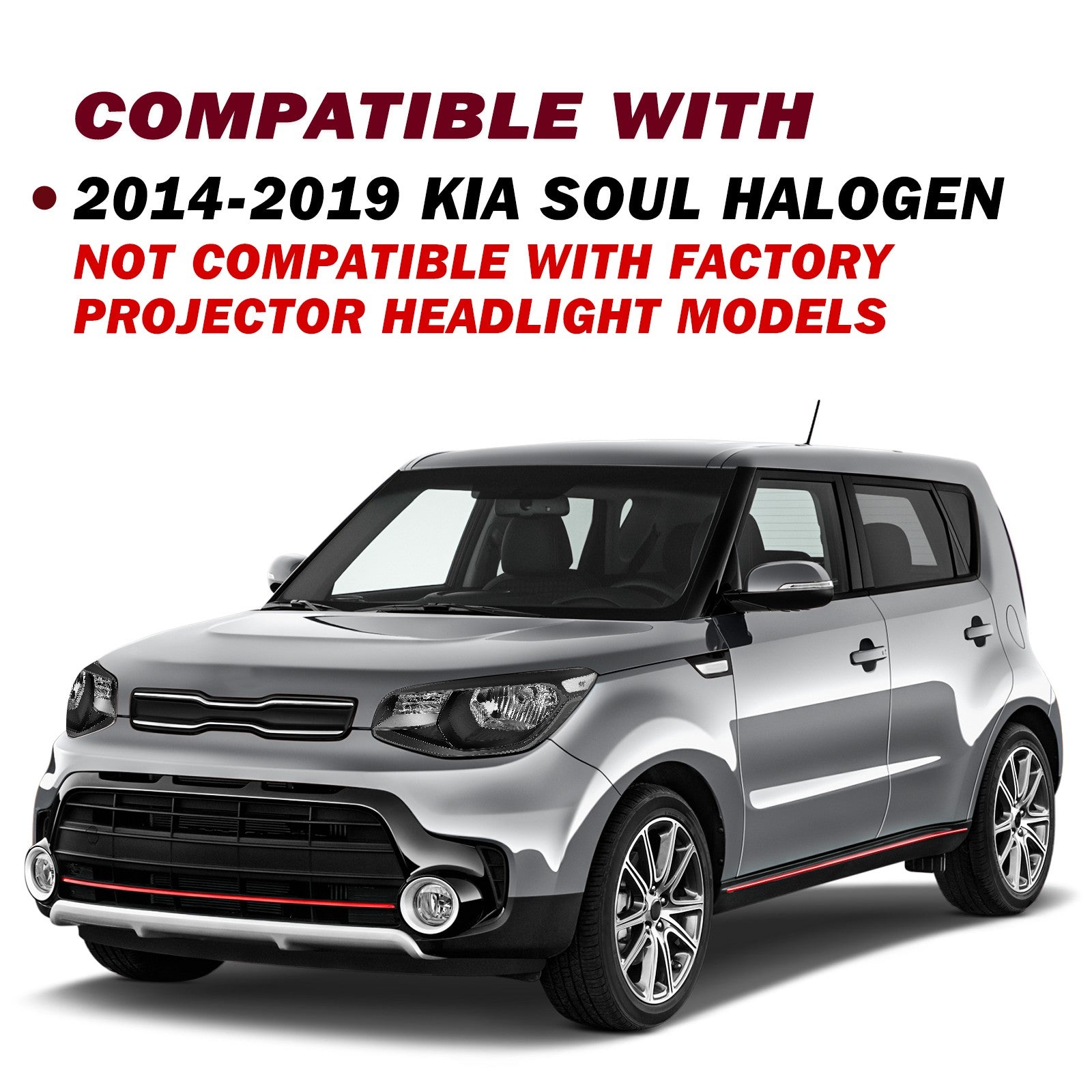 For 2014 2015 2016 2017 2018 2019 Kia Soul Black Clear Halogen Headlights Pair