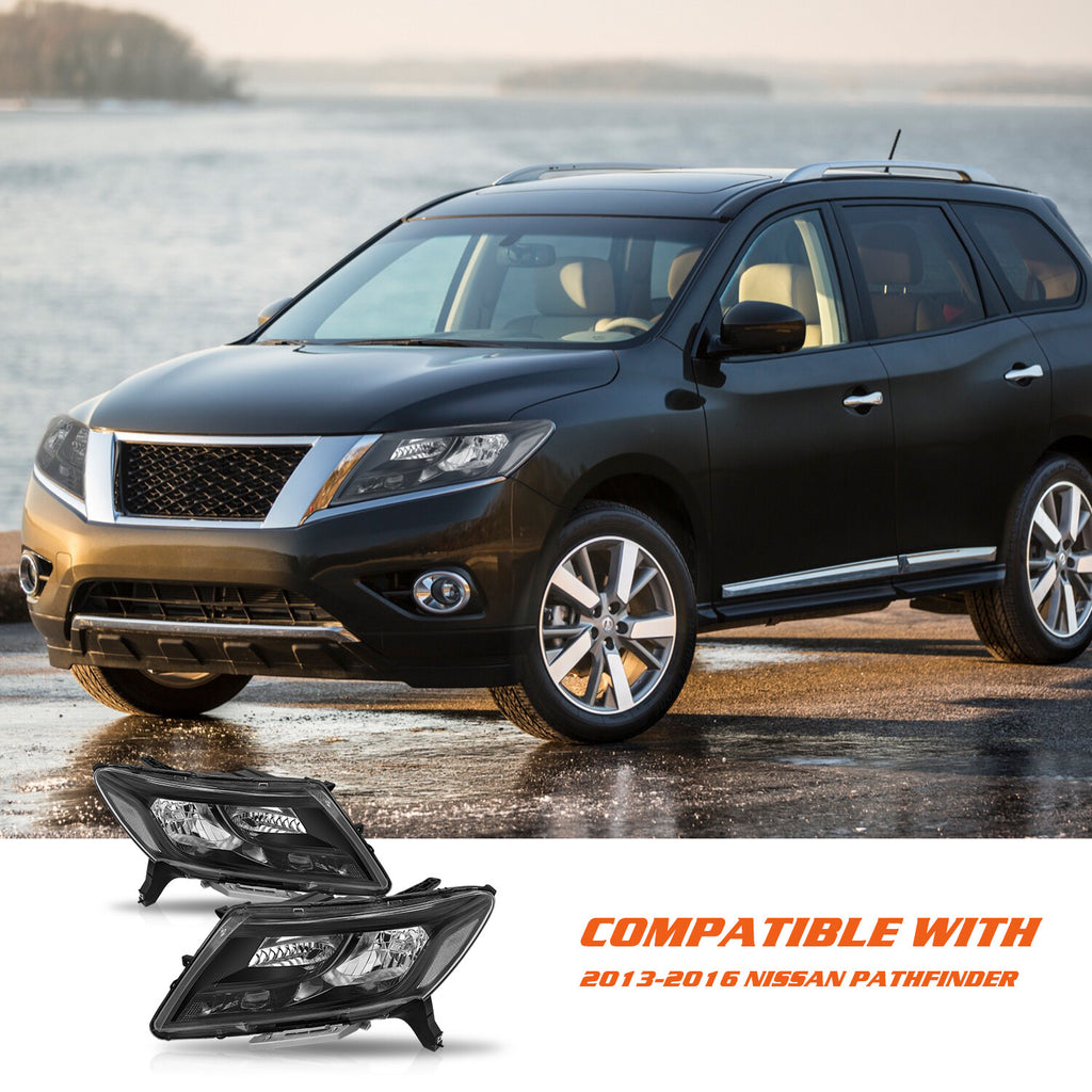 For 2013 2014 2015 2016 Nissan Pathfinder Black Headlights Headlamps Left+Right
