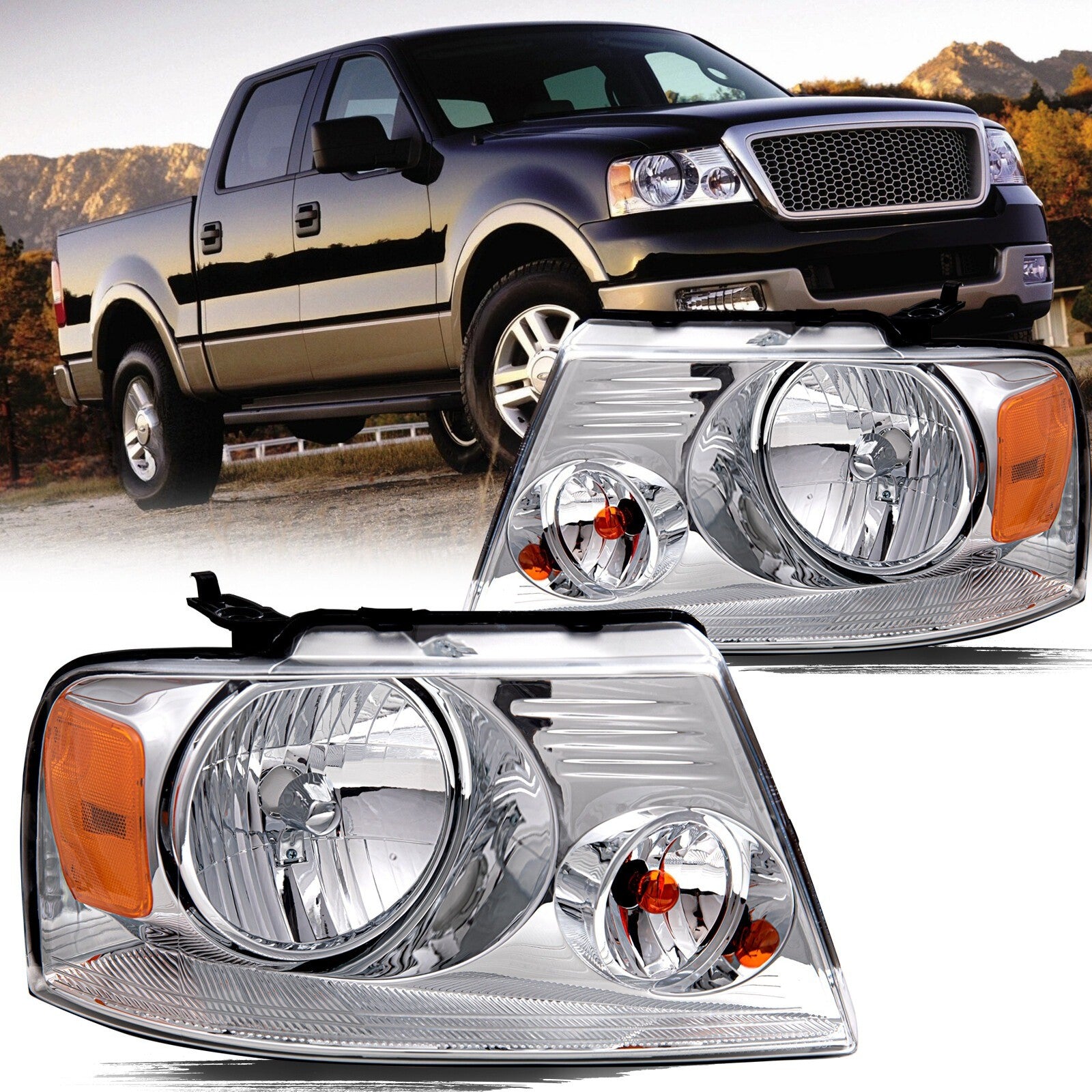 For 2004 2005 2006 2007 2008 Ford F-150 F150 Pickup Headlight Pair LH+RH