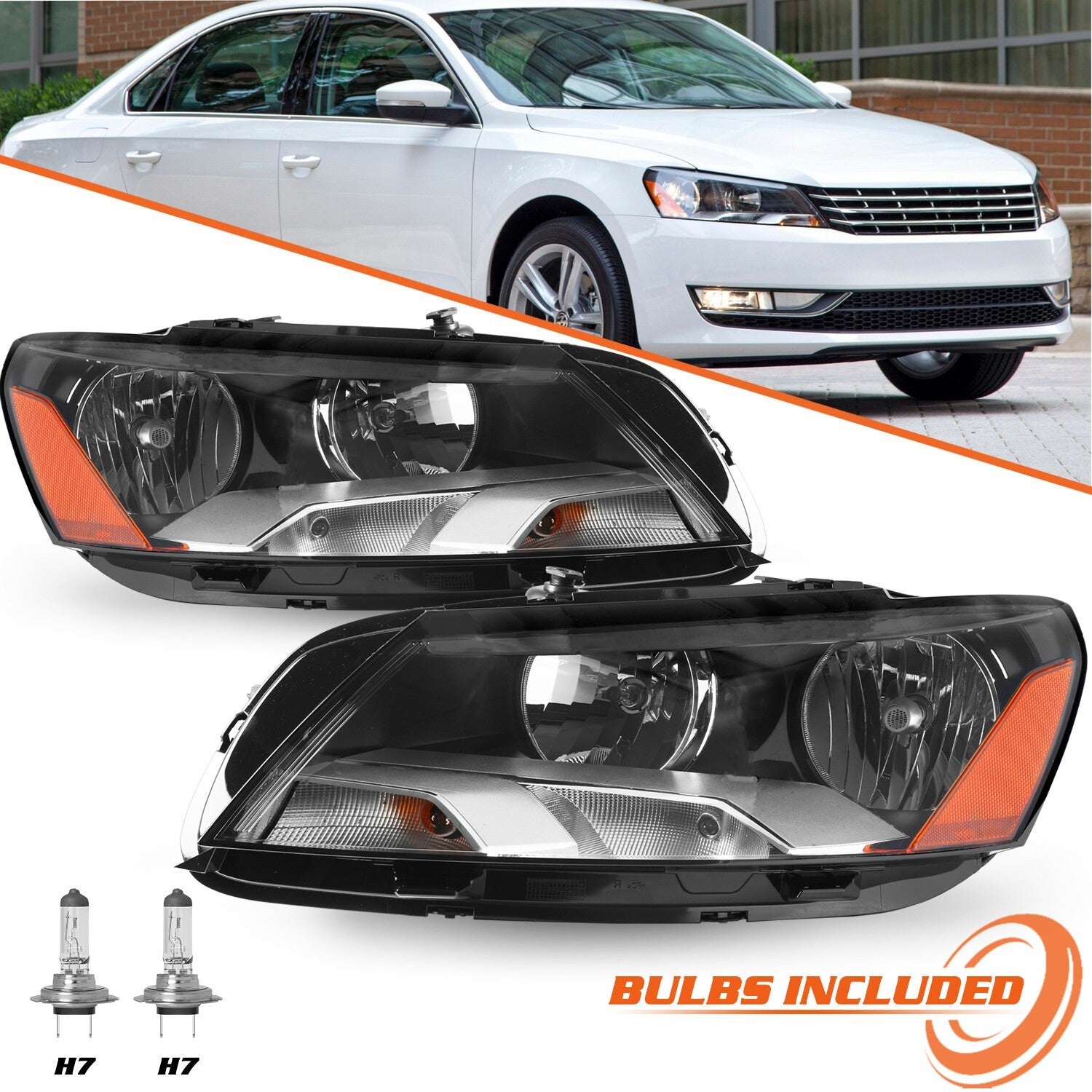 For 2012 2013 2014 2015 VW Volkswagen Passat Halogen Headlights Headlamps LH+RH