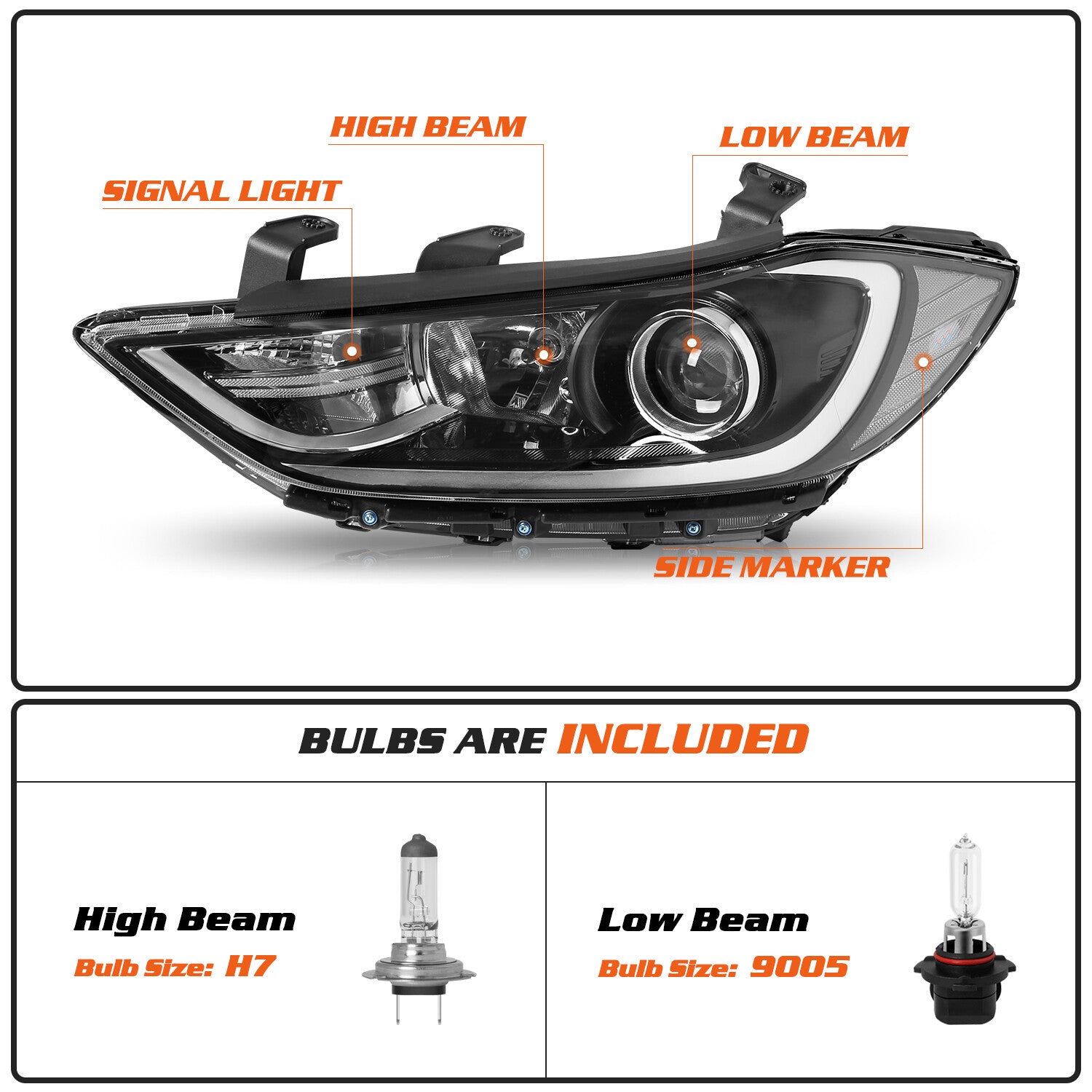 For 2017 2018 Hyundai Elantra Chrome Clear Headlights Headlamps Assembly Pairs