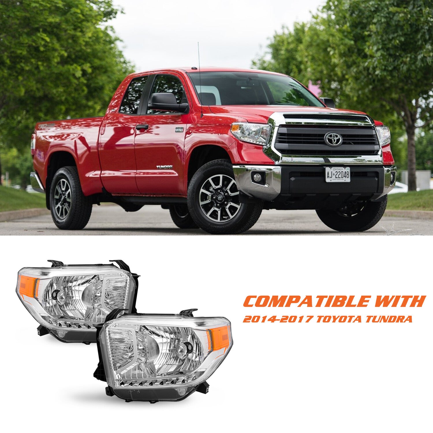 For 14-17 Toyota Tundra Chrome Headlights Assembly w/o Level Adjuster Lamps L+R