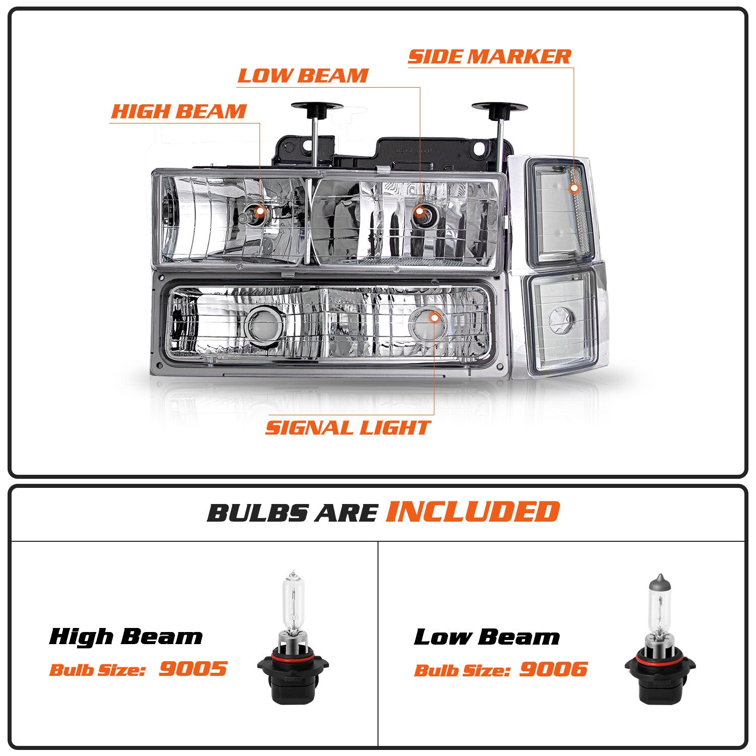 For 94-98 Chevy Silverado C10 C/K 1500 2500 3500 Headlight Bumper Lamp w/Bulbs