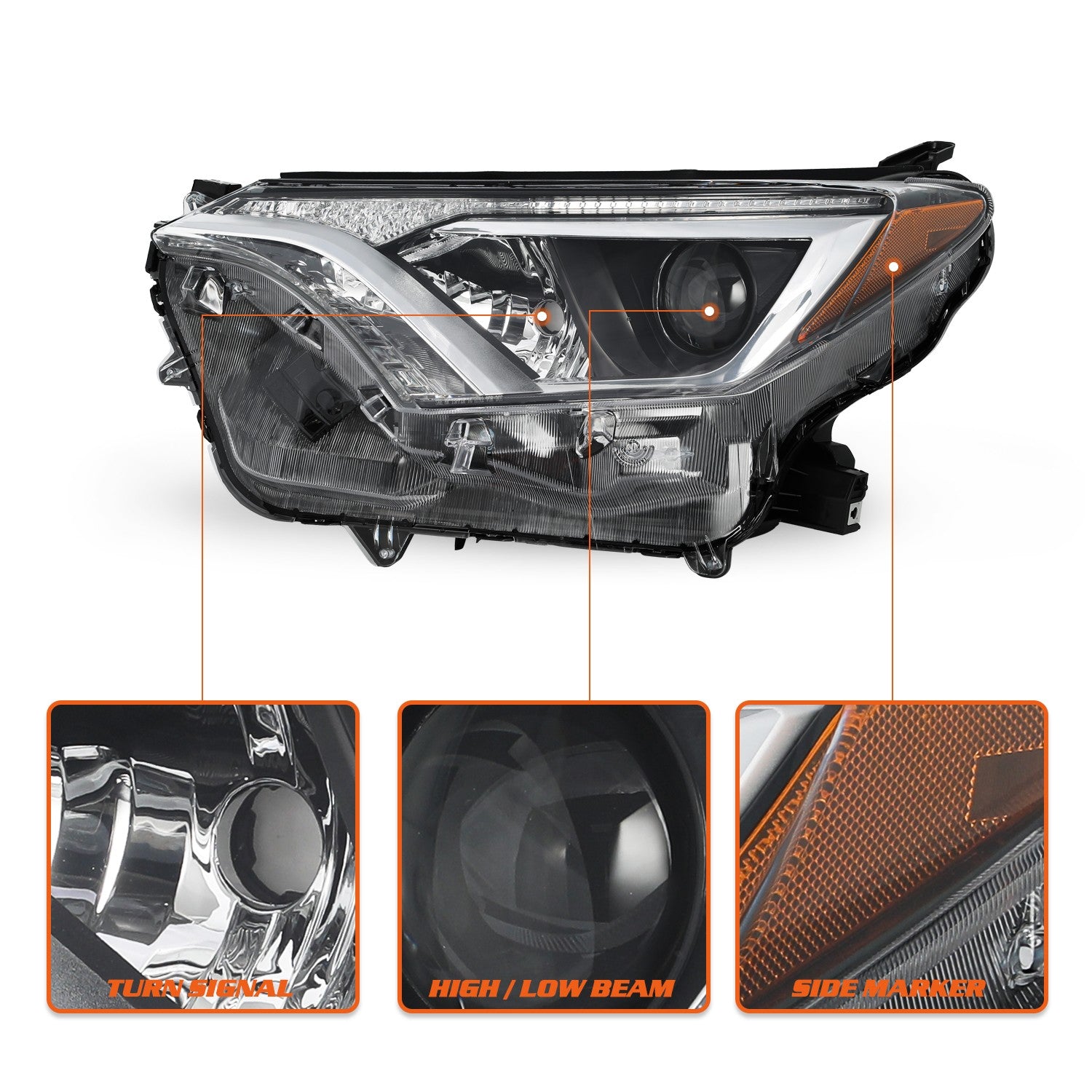 For 2016 2017 2018 Toyota RAV4 Chrome Headlights Amber Left+Right Corner Lamp