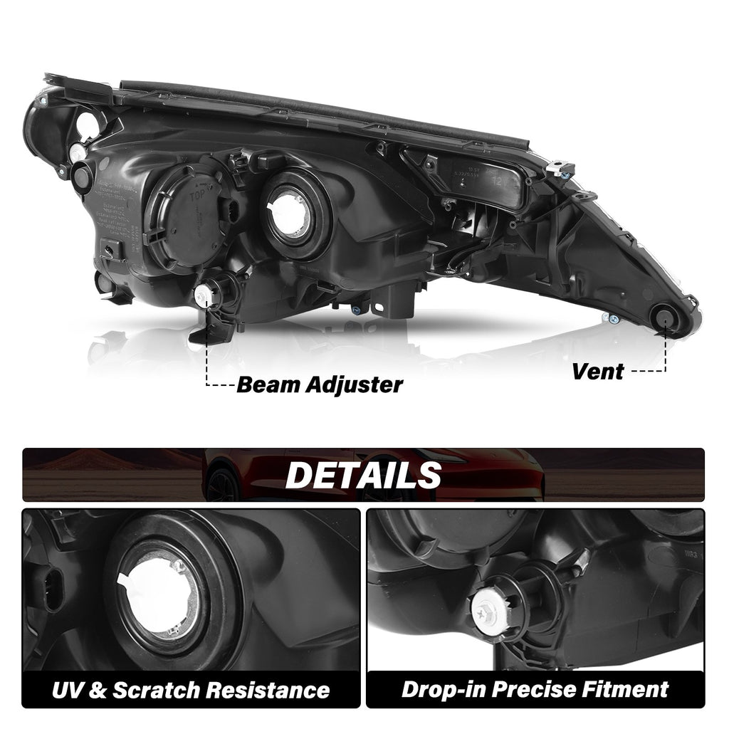 For 2013 2014 2015 Toyota RAV4 RAV-4 Black Clear Headlight Assembly Pair Set