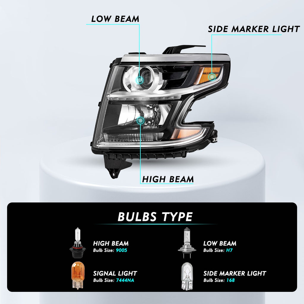 For 2015-2020 Chevy Tahoe Suburban Projector Headlight w/ LED DRL Left Side w/ B