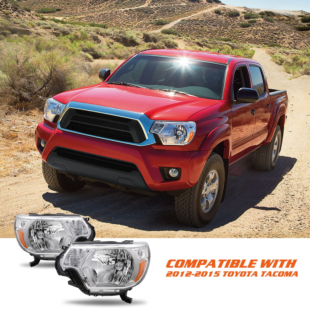 For 2012-2015 Toyota Tacoma Pickup Chrome Headlights Amber Corner Headlamps Pair