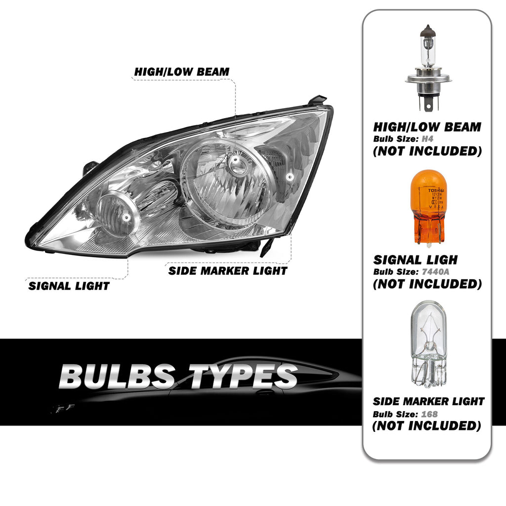 For 2007-2011 Honda CRV CR-V 4Dr Sedan Chrome Headlights Clear Corner Pair L+R