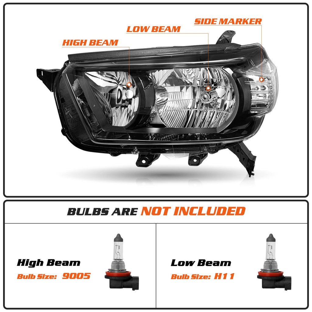 For 2010-2013 Toyota 4Runner Black Clear Corner Headlights Assembly Set