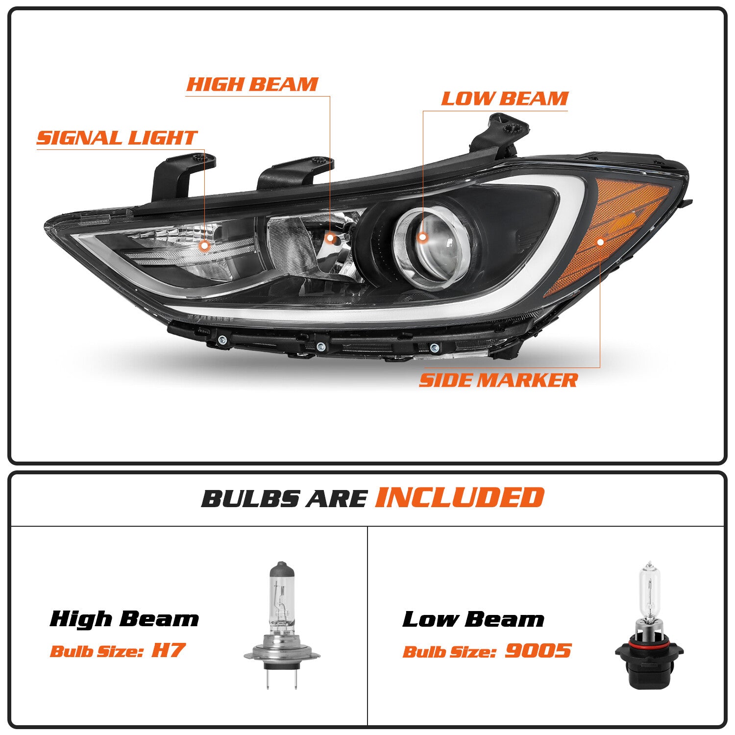 For 2017 2018 Hyundai Elantra Halogen Headlight Assembly Lamps Replacement Pairs