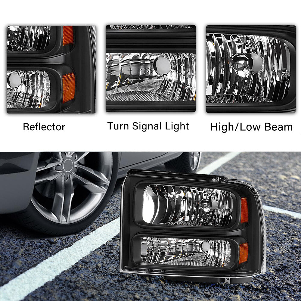 For 2005 2006 2007 Ford F250 F350 F450 F550 Super Duty Black Headlights Lamps