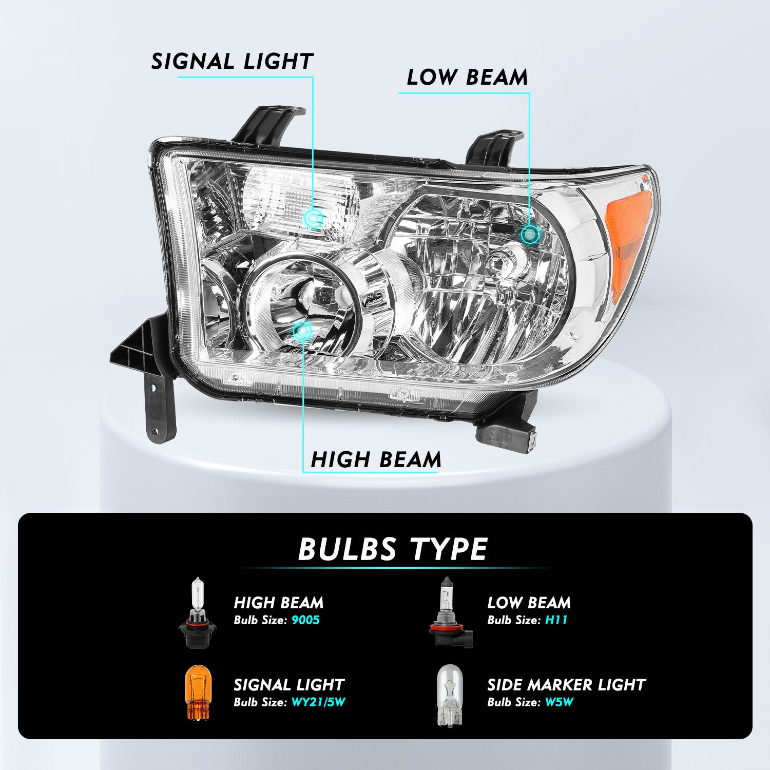 Amber Corner Chrome Headlights Fit For 2007-2013 Toyota Tundra 2008-2017 Sequoia