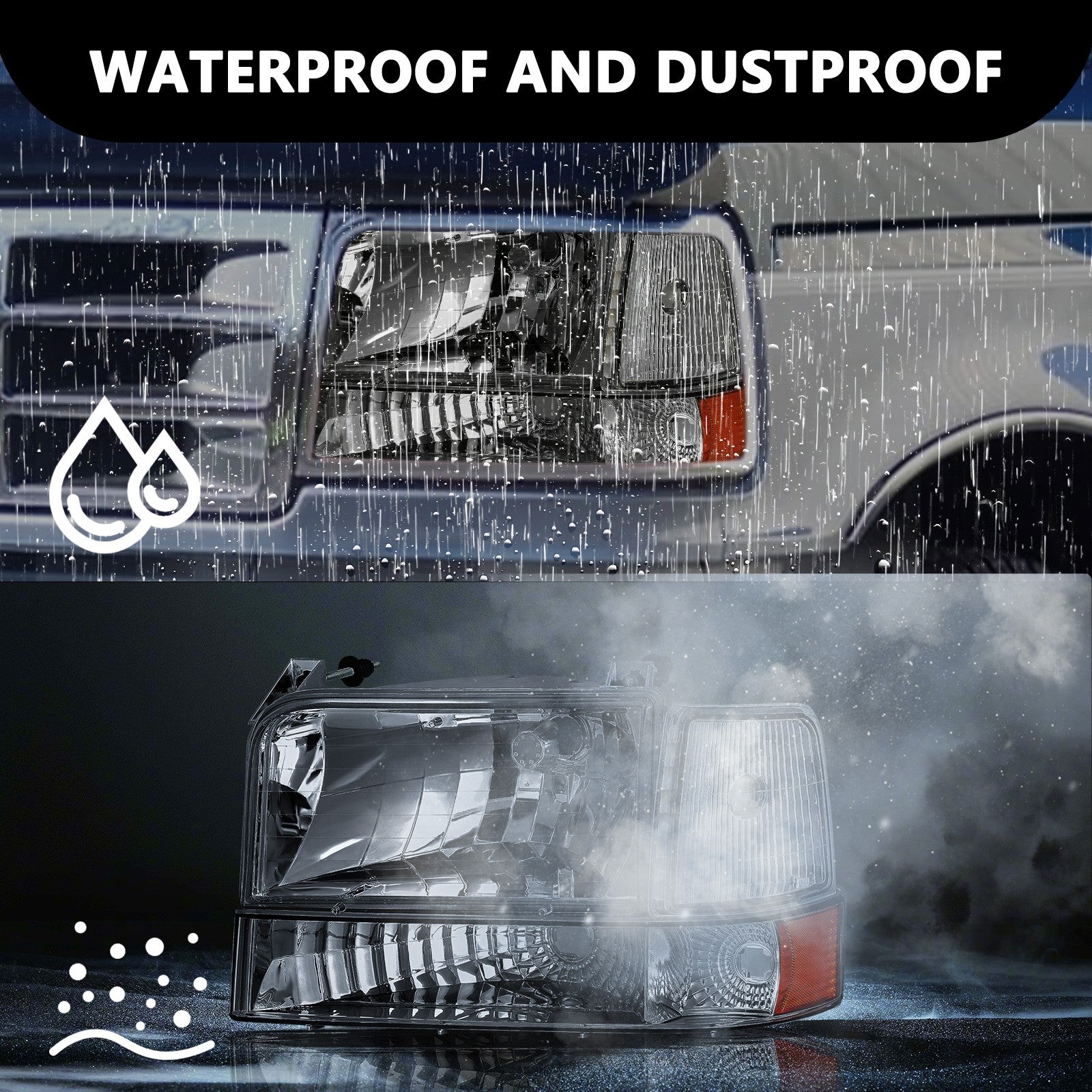 For 1992-1996 Ford F150 F250 F350 Bronco Smoke Headlights w/Corner Signal Lamps