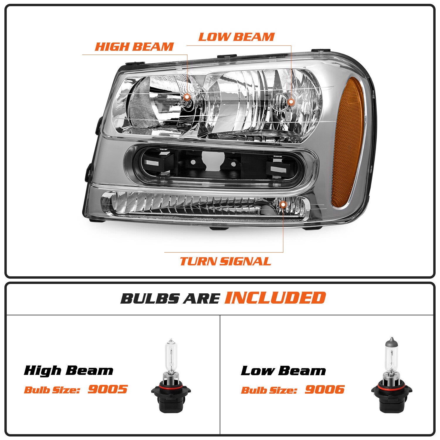Headlights For 2002-2009 Chevy Trailblazer Ext Chrome Amber Corner lamps 02-09