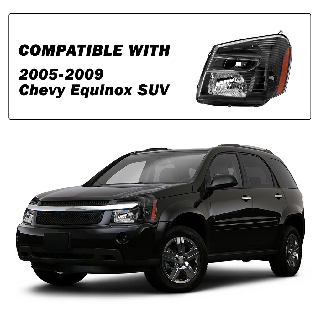 2Pcs For 2005-2009 Chevy Equinox Headlights Black Amber Corner Headlamp Pair