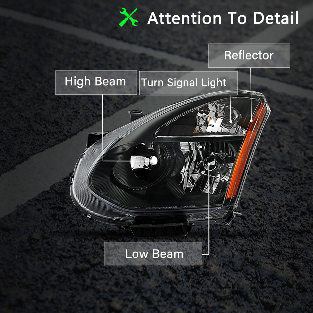 Headlights Assembly For 2008-2013 Nissan Rogue Black Headlamps Lights Left+Right