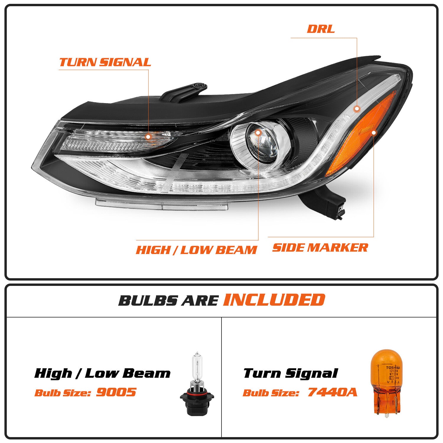 For 2017-2022 Chevy Trax Projector Headlights Headlamps w/ LED DRL Left & Right