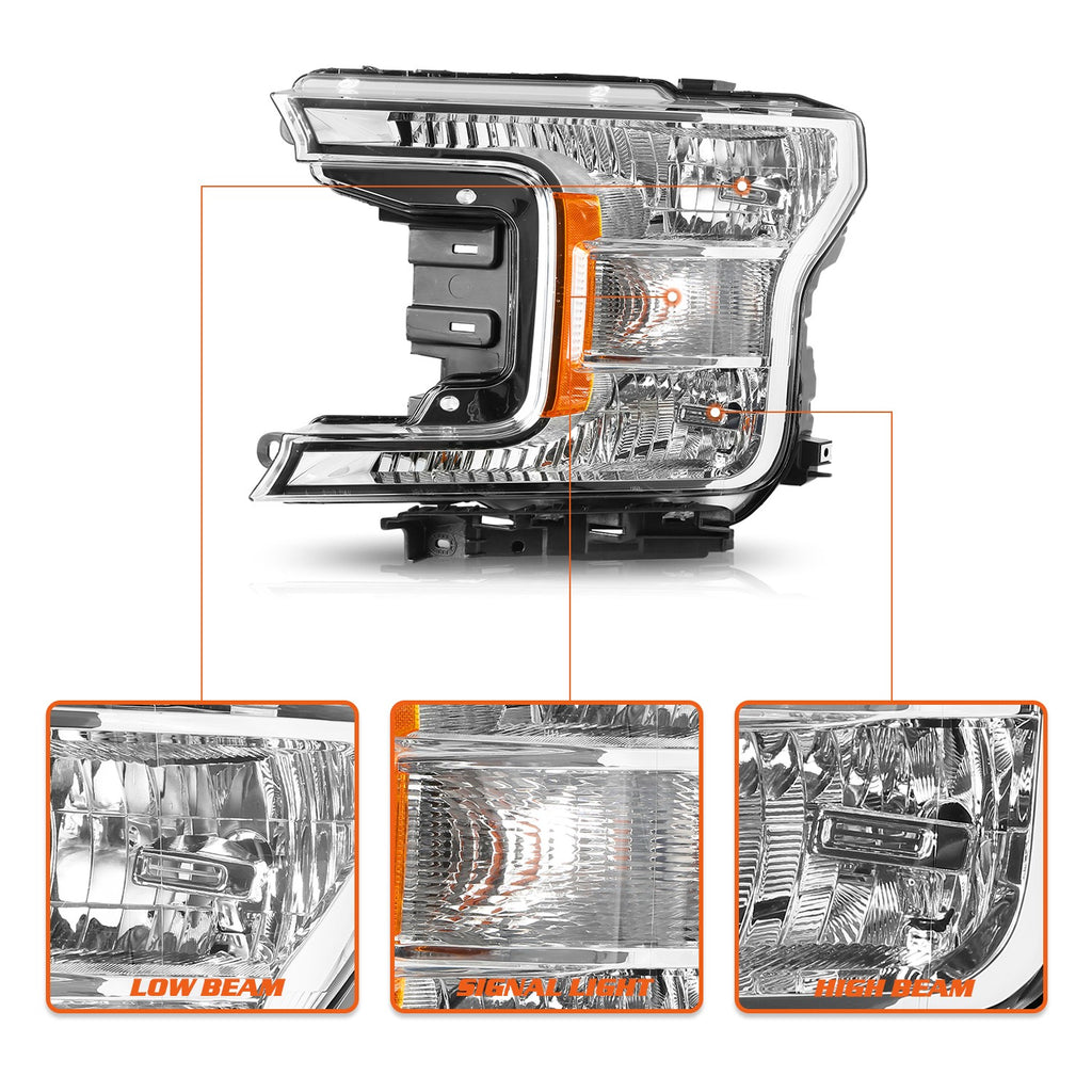 1 Pair Driver+Passenger Chrome Headlights Assembly For Ford F150 2018-2020