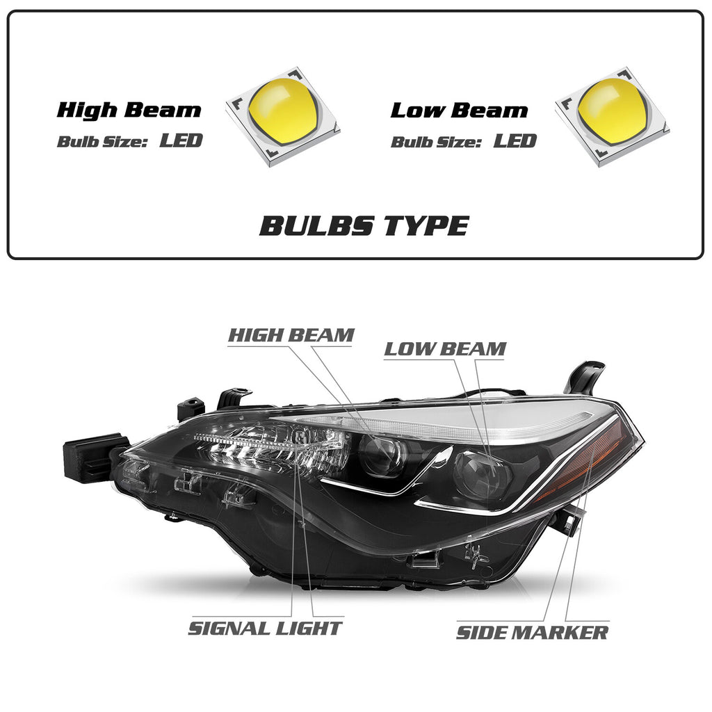 For 2017 2018 2019 Toyota Corolla SE XLE XSE Sedan 4Dr Headlights Headlamps Pair