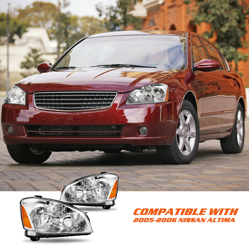 For 2005-2006 Nissan Altima Sedan 4Dr Chrome Headlights Assembly Headlamps Pair