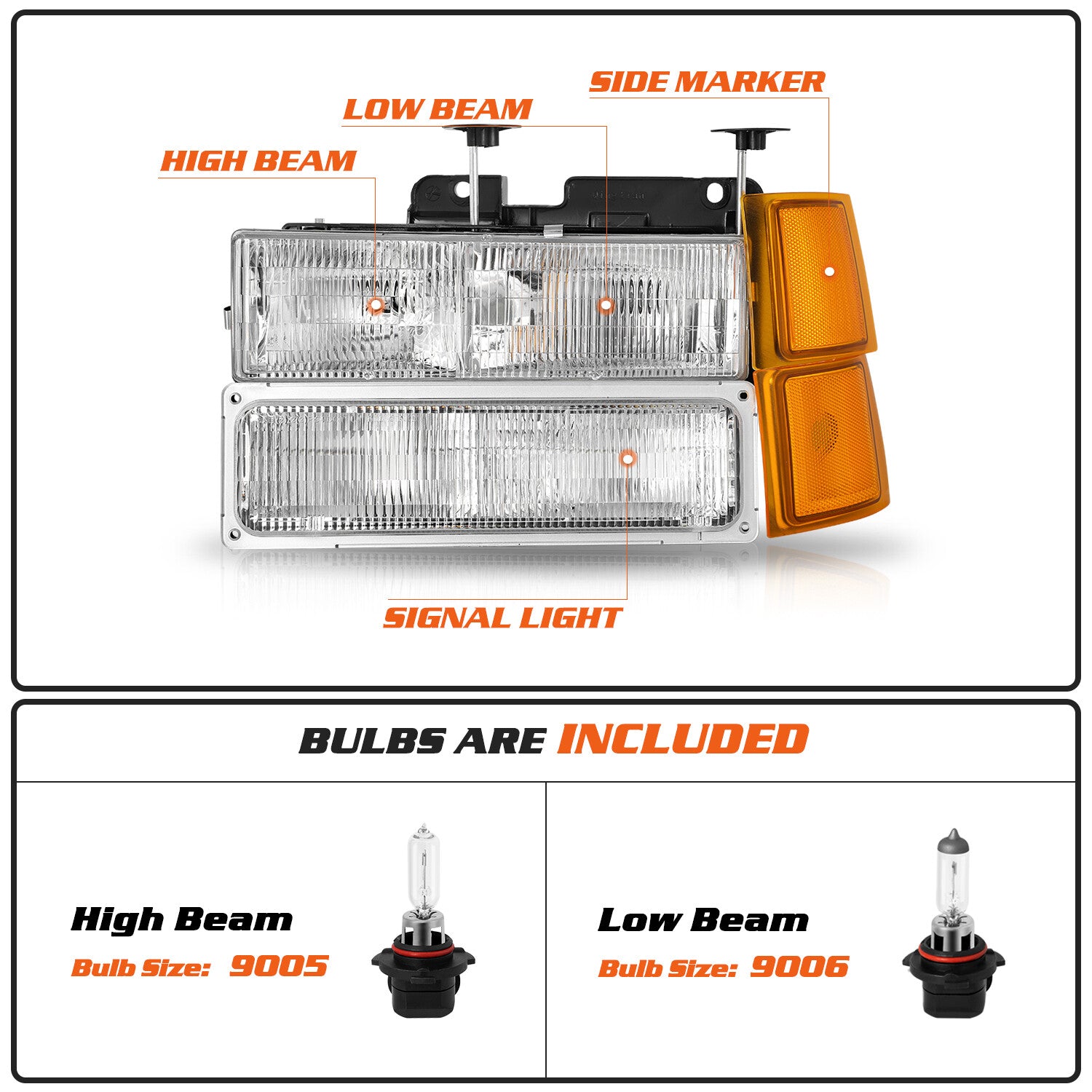 For 94-1998 Chevy Silverado C/K C10 1500 2500 3500 Headlight Bumper Lamp w/Bulb