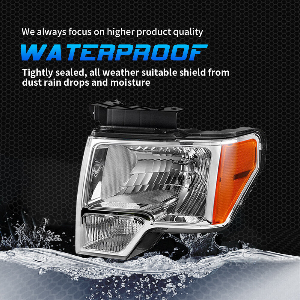 For 2009-2014 Ford F-150 F150 Pickup Chrome Headlights Assembly Lamps W/Bulb