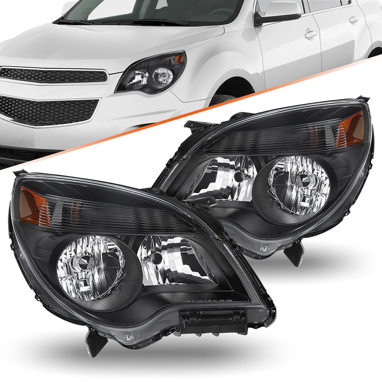 For 2010-2015 Black Chevy Equinox LS / LT Halogen Headlights Left+Right w/Bulbs