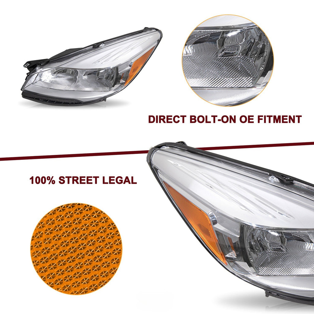 For 2013-2016 Ford Escape Halogen Chrome Left Driver Side Headlight Assembly
