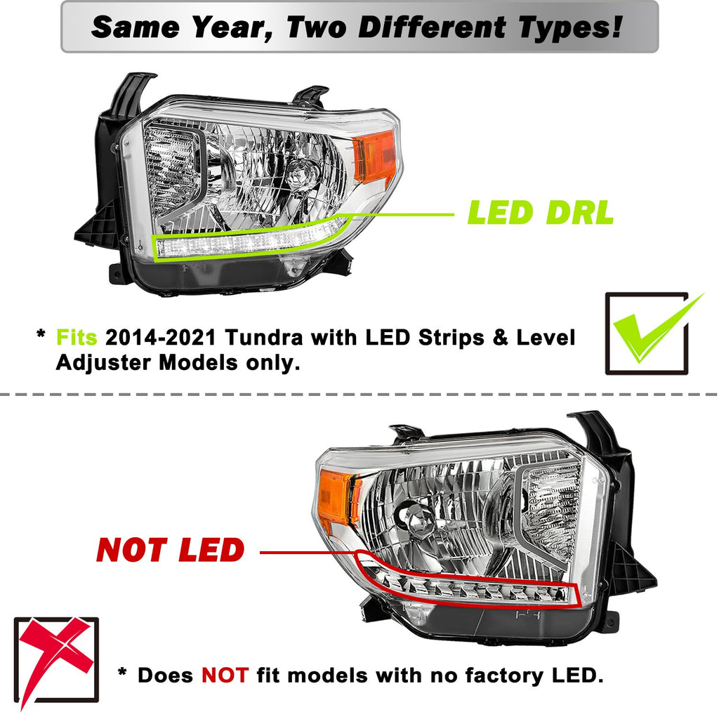 For 2014-2021 Toyota Tundra LED DRL Headlights Assembly Left&Right Pair Headlamp
