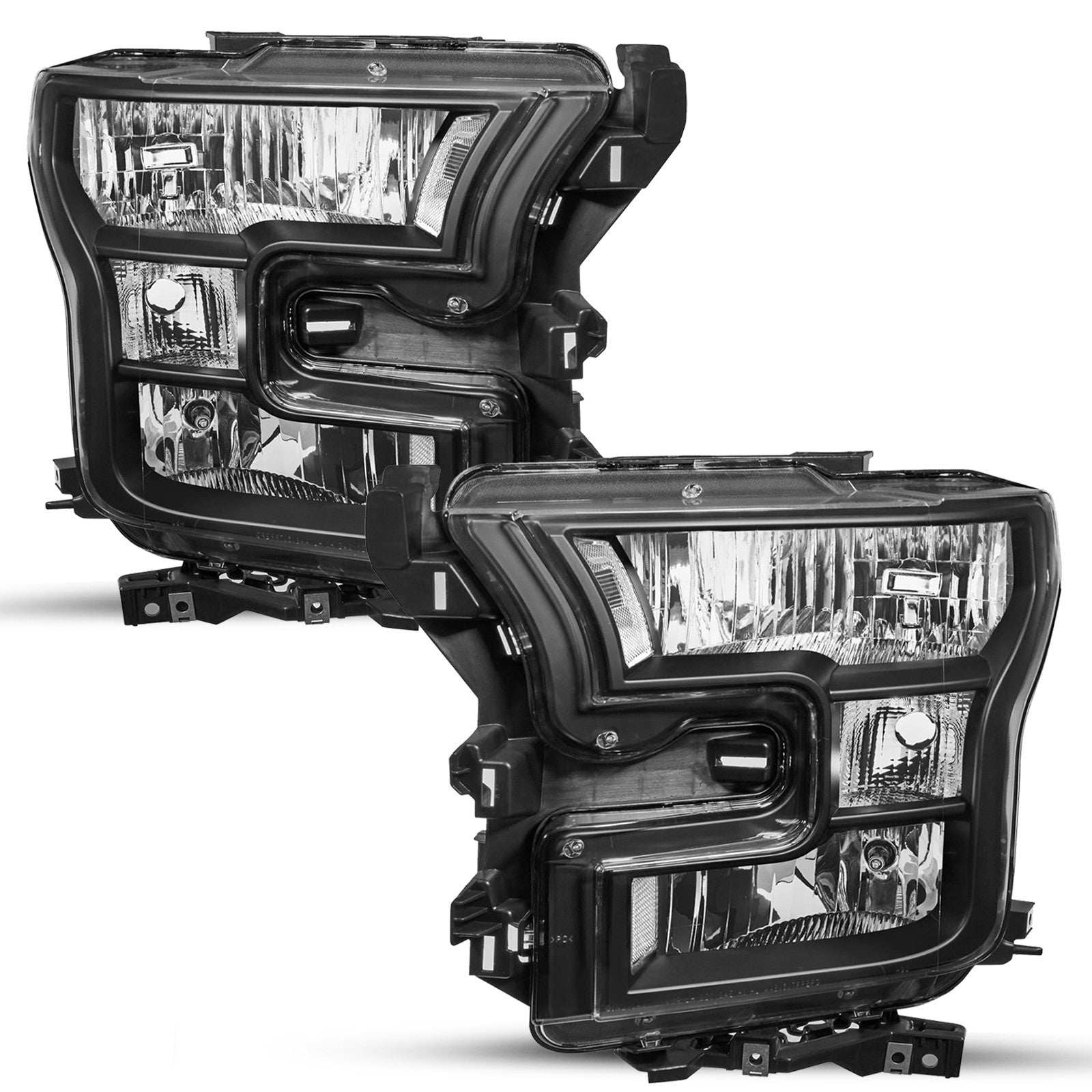 Left+Right Clear Corner Black Headlights For 2015 2016 2017 Ford F150 Pickup