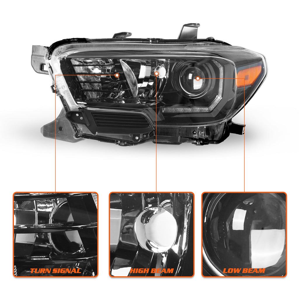 For 2016-2022 Toyota Tacoma w/ LED DRL Black Headlights Headlamps Left+Right Set
