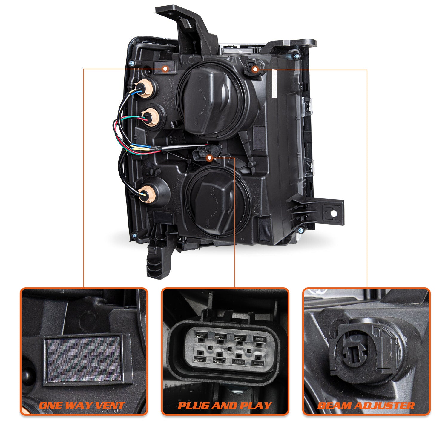 Black Headlights For 2014-2015 Chevy Silverado 1500 Pickup Headlamps