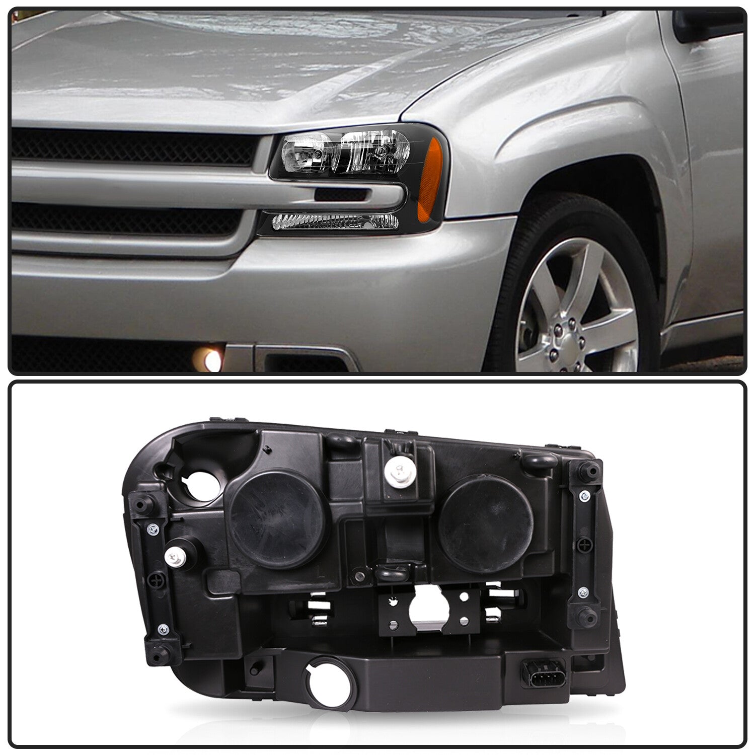 For 2002-2009 Chevrolet Trailblazer Black Headlights Assembly w/Bulb L+R Sets