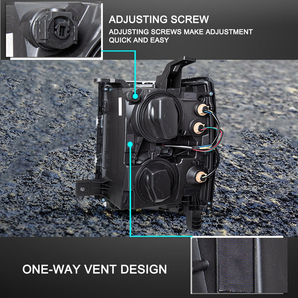 Chrome Amber Headlights For 2014-2015 Chevy Silverado 1500 Headlamp Left & Right