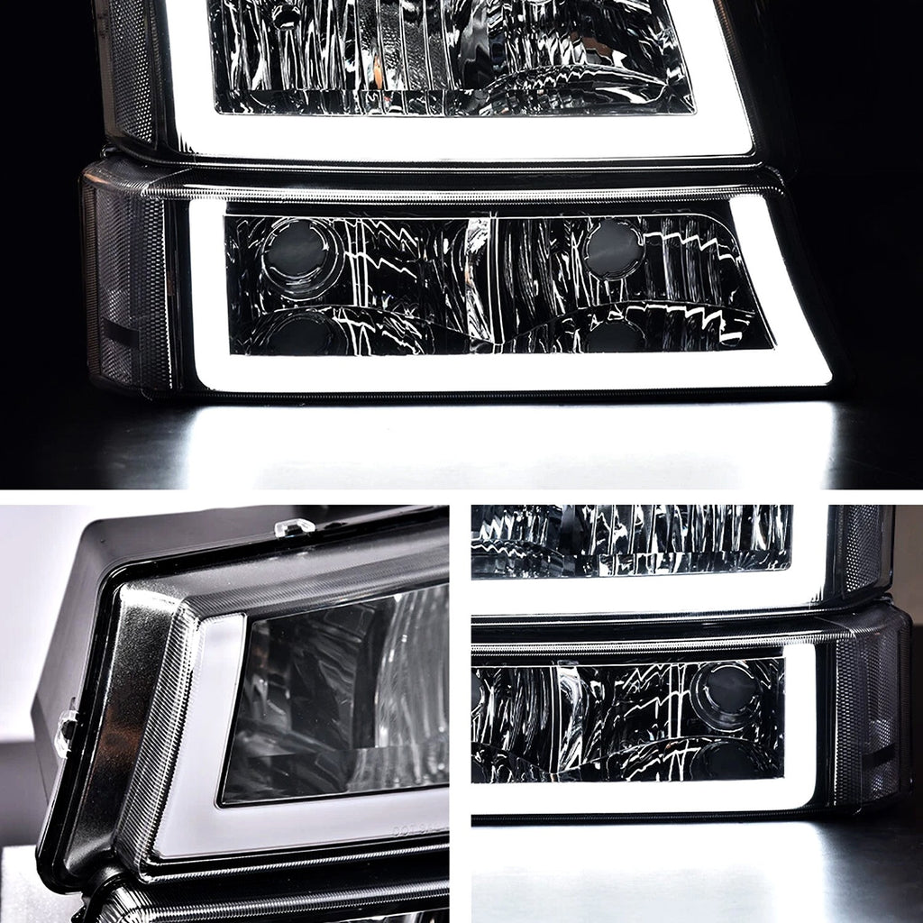 Pair For 2003-2006 Chevy Silverado1500-3500 Chrome Headlights Headlamp w/LED DRL