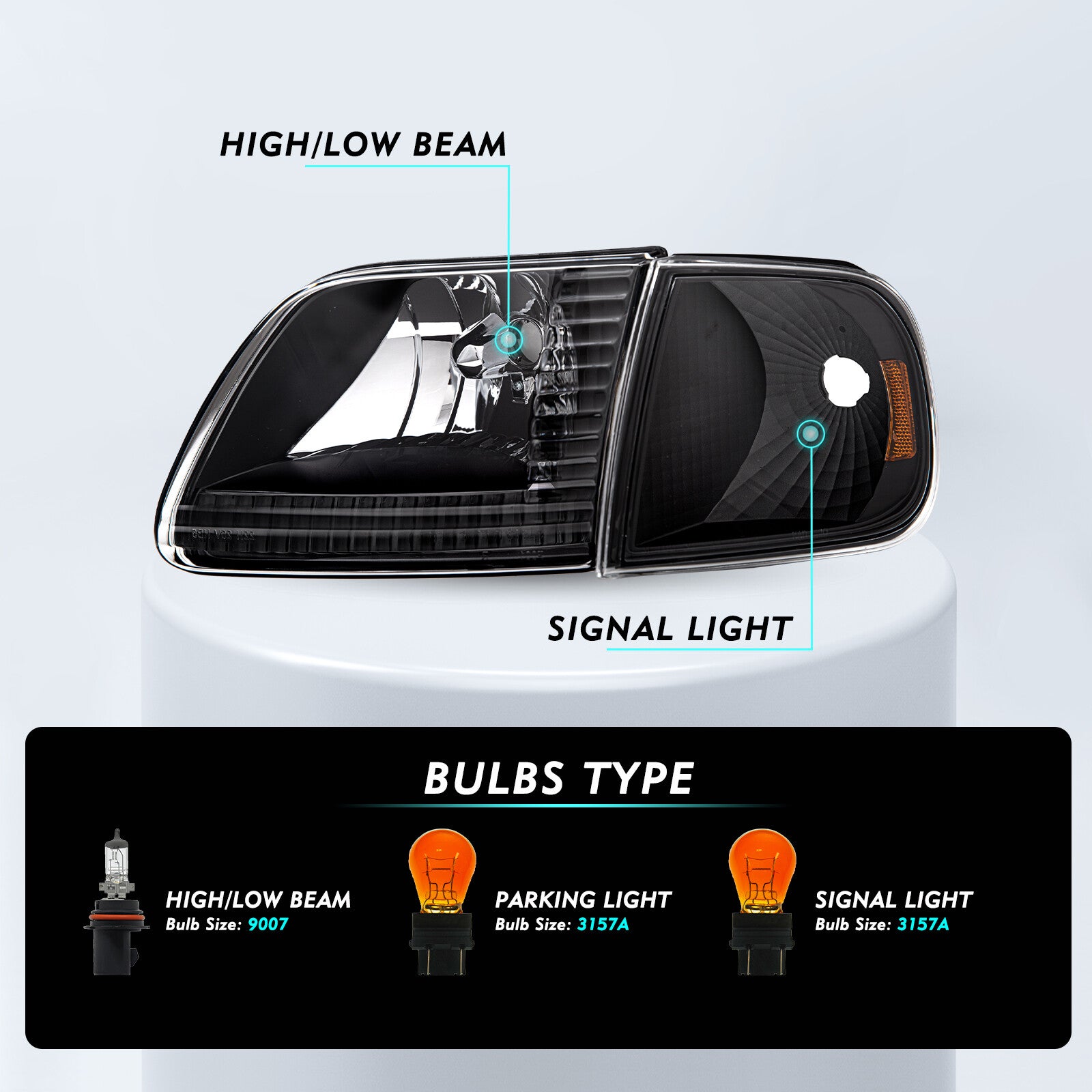 For 1997-2002 Expedition 1997-2003 Ford F150 Headlight Headlamp Pair