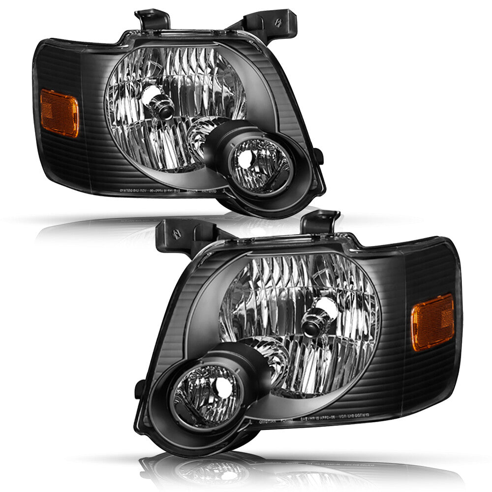 2006-2010 Ford Explorer Black Housing Headlights Replacement lamps Pair W/Bulb
