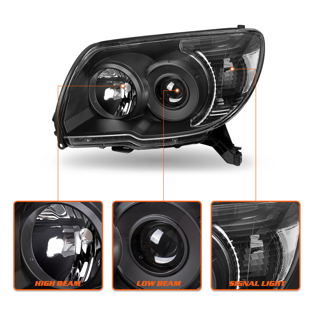 For 2006-2009 Toyota 4Runner Black Headlights Assembly Clear Corner Lamps L+R