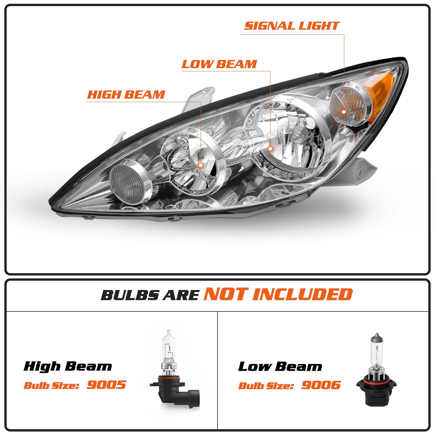 For 2005 2006 Toyota Camry Driver Side Headlamp Chrome Amber Halogen Headlight