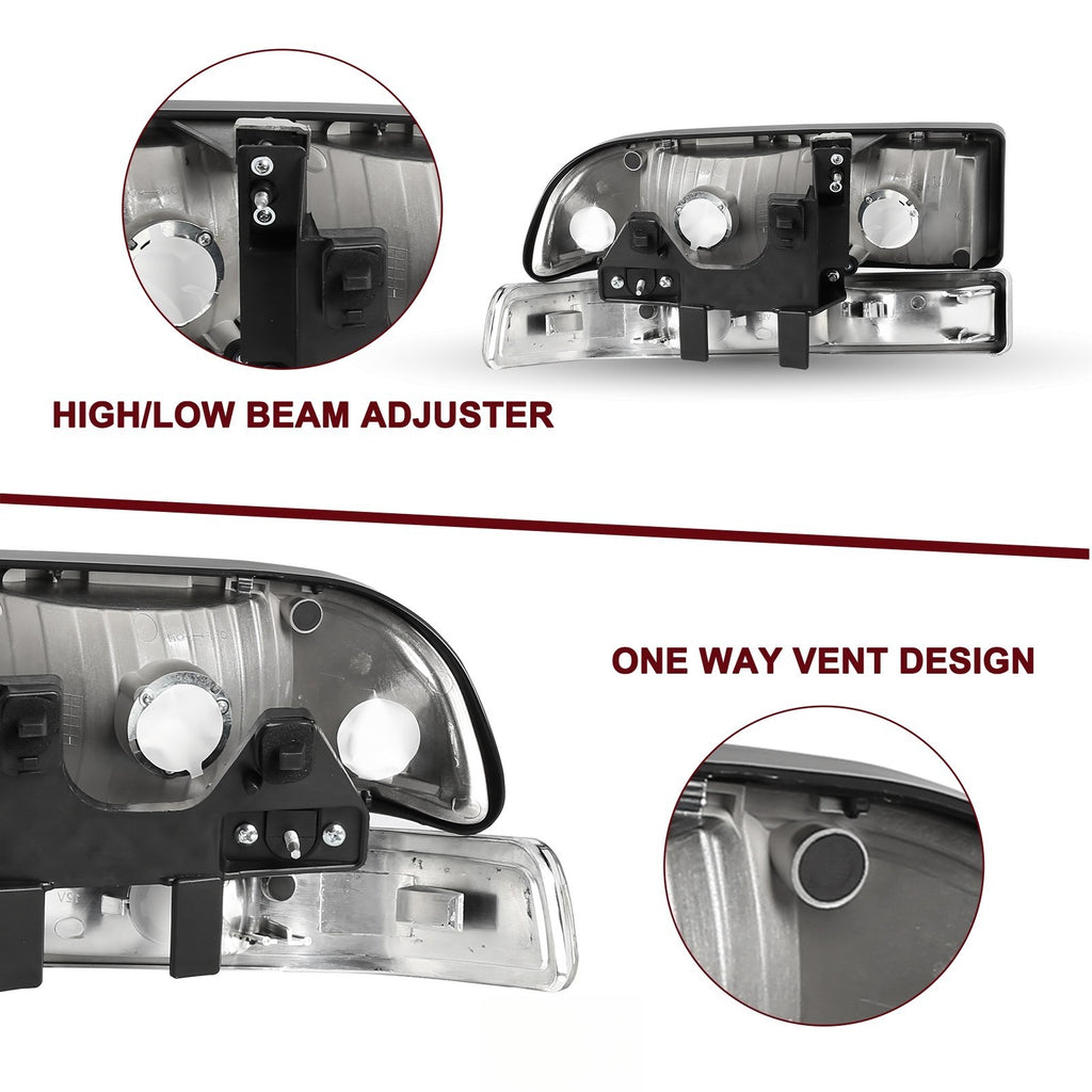 For 1998-2004 Chevy S10 Pickup Blazer Headlights Bumper Lamps Left&Right Side
