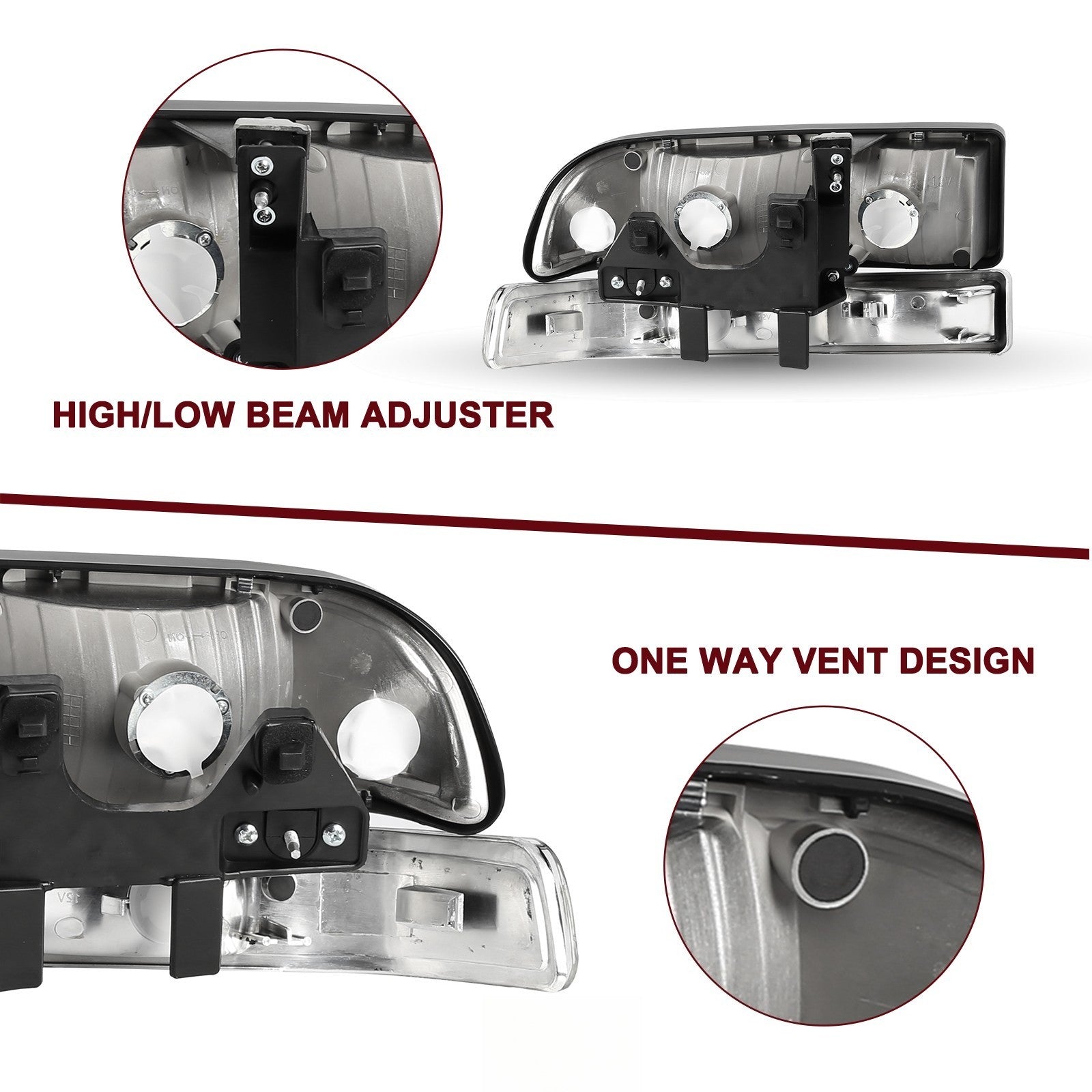 For 1998-2004 Chevy S10 Pickup Blazer Headlights Bumper Lamps Left&Right Side