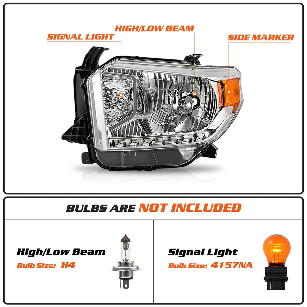 For 2014-2017 Toyota Tundra Headlight Pair Chrome With Level Adjuster 2Pc Set