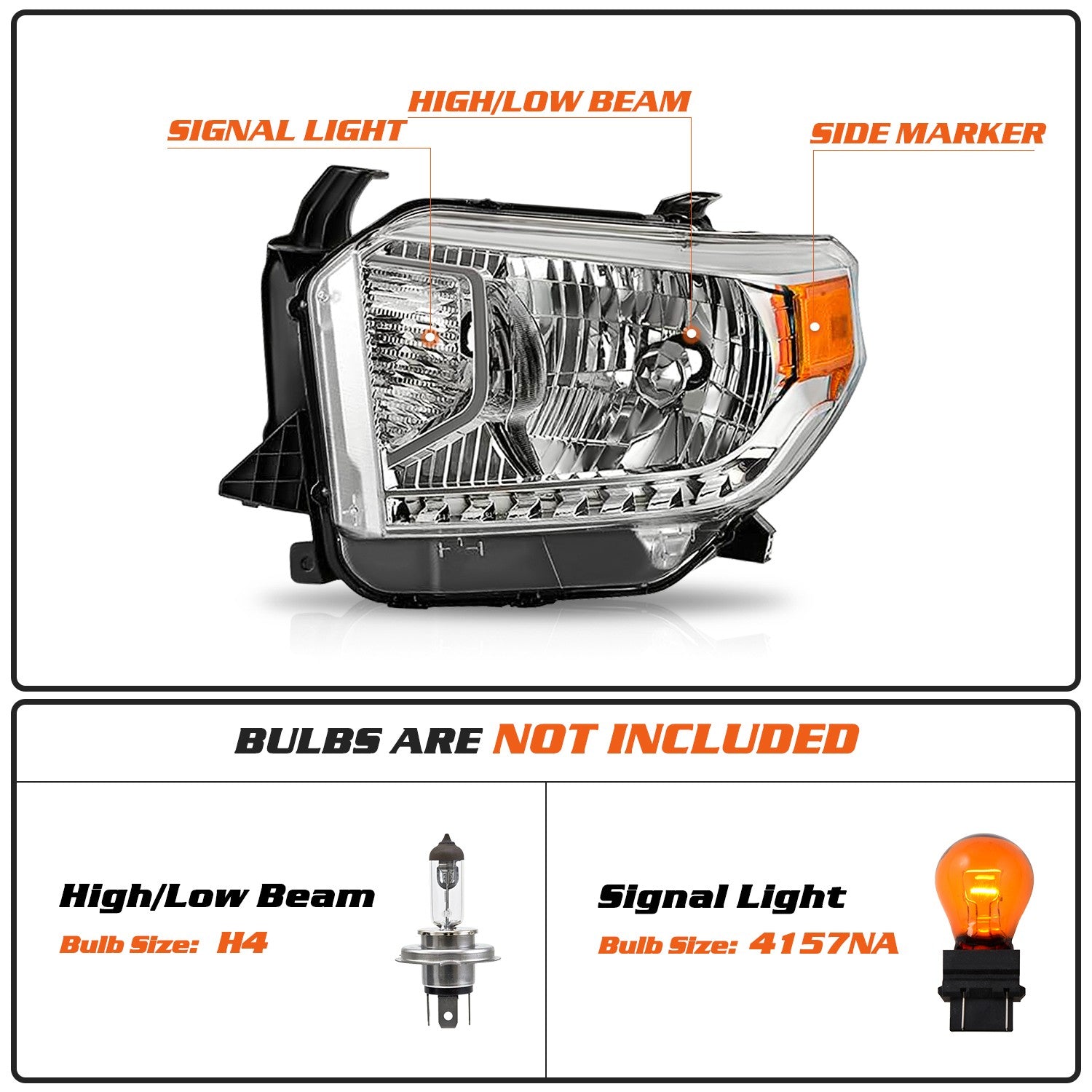 For 2014-2017 Toyota Tundra Headlight Pair Chrome With Level Adjuster 2Pc Set