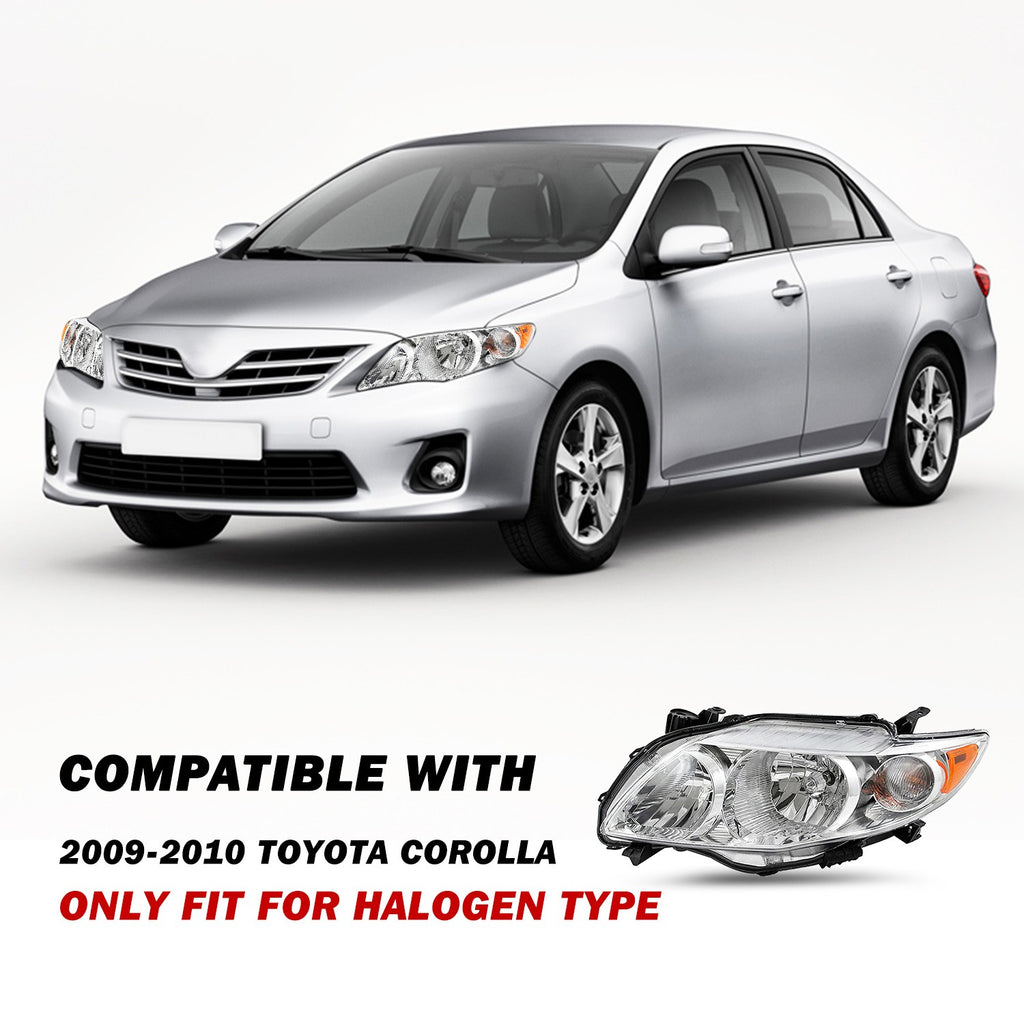 Headlights Assembly For 2009 2010 Toyota Corolla Base/LE/XLE Chrome Headlamps