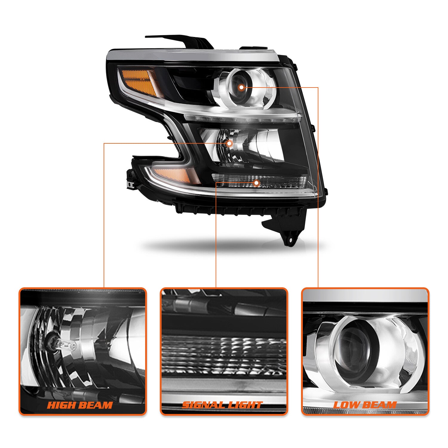 For 2015-2020 Chevy Tahoe Suburban Headlight Passenger Right w/ bulb 15-20