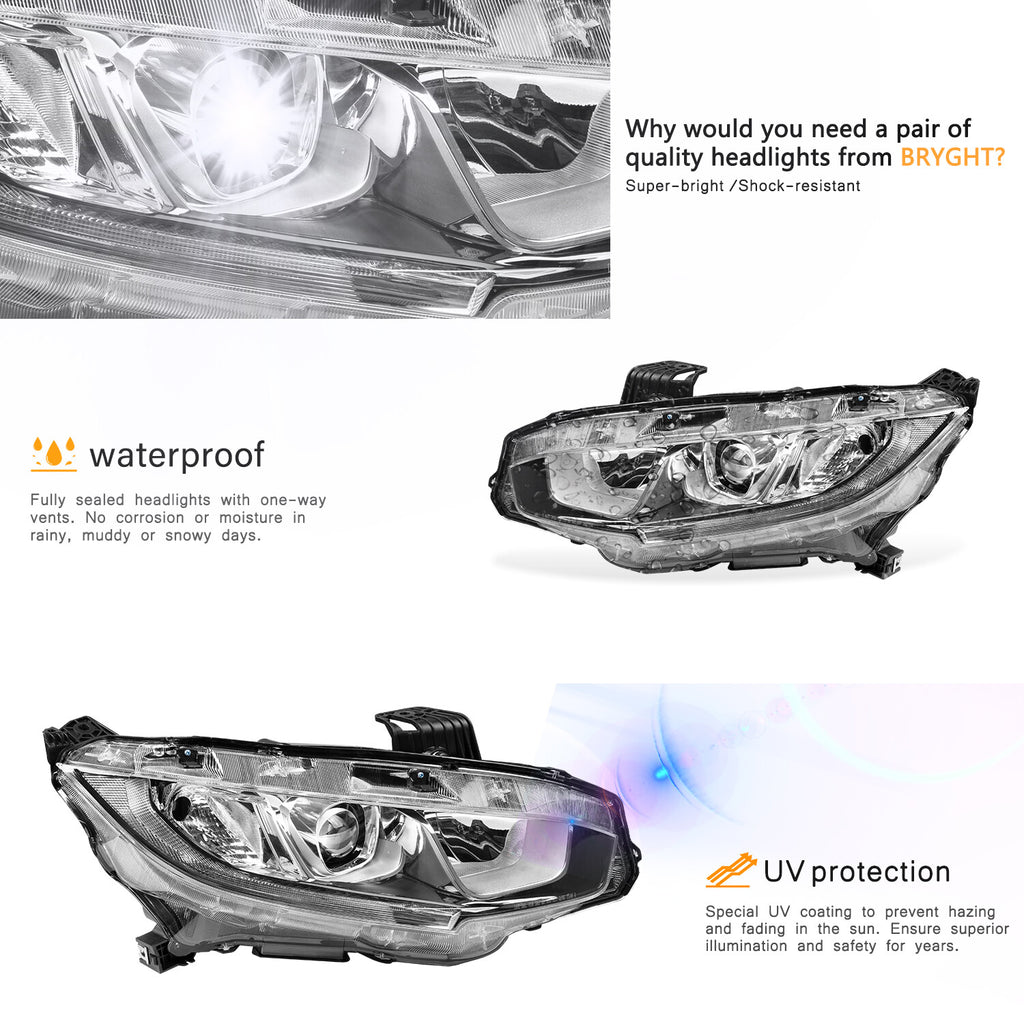 For 2016 2017 2018 2019 2020 2021 Honda Civic Halogen Left Driver Headlight