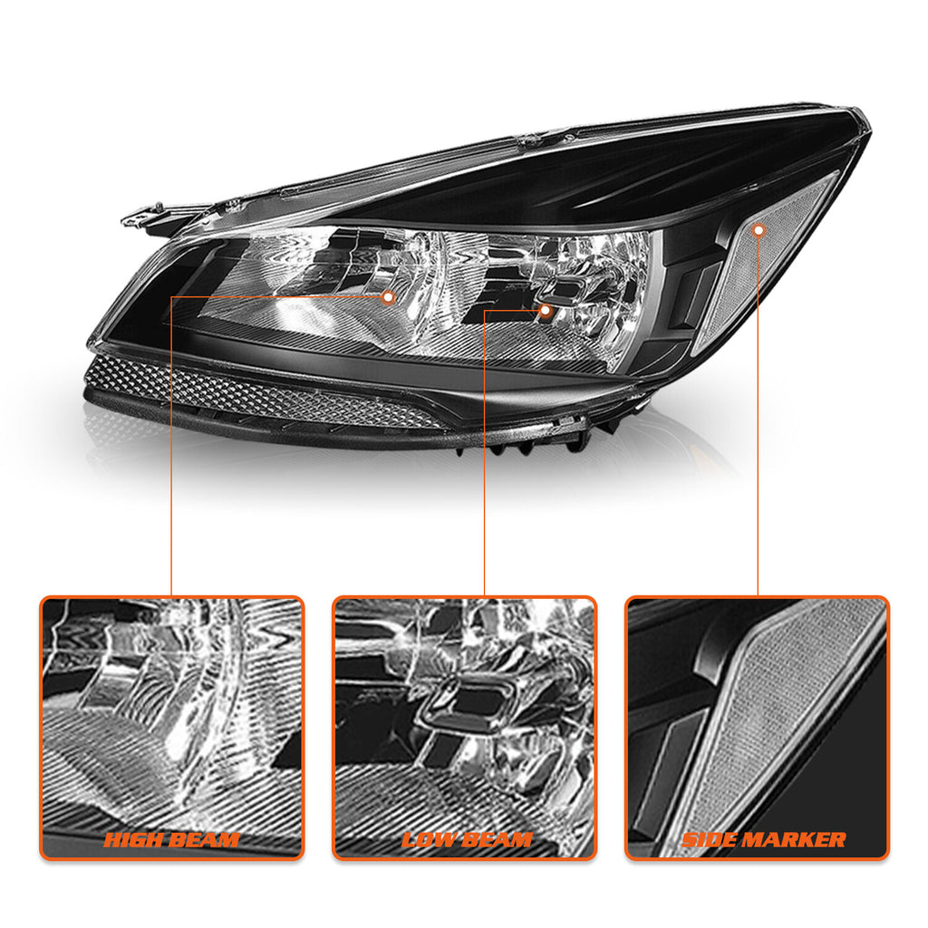 For 2013 2014 2015 2016 Ford Escape SUV Black Halogen Headlights Headlamps Pair
