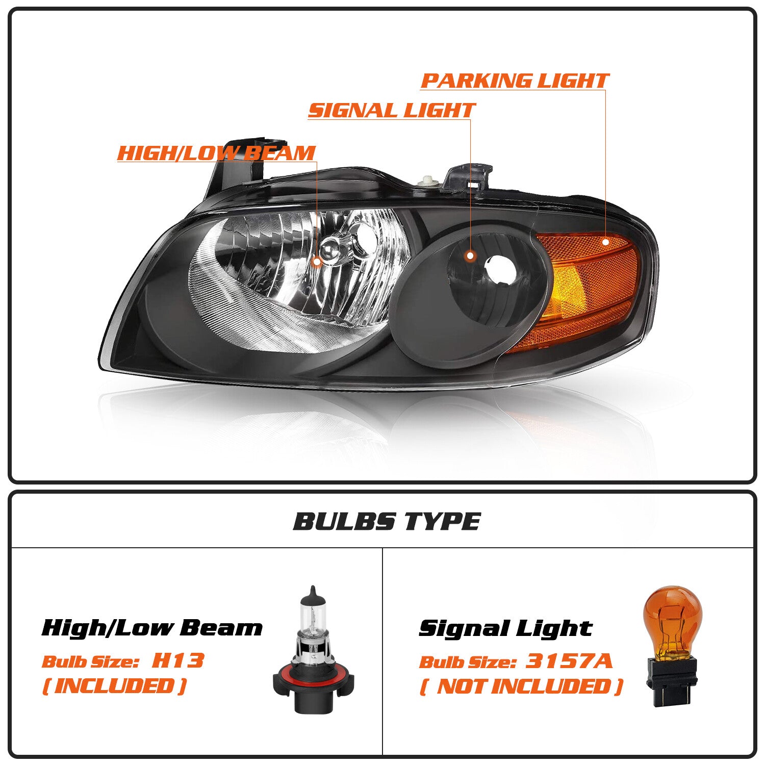 For 2004-2006 Nissan Sentra Base LE S XE SE-R 4Door Black Headlights Lamps Pair