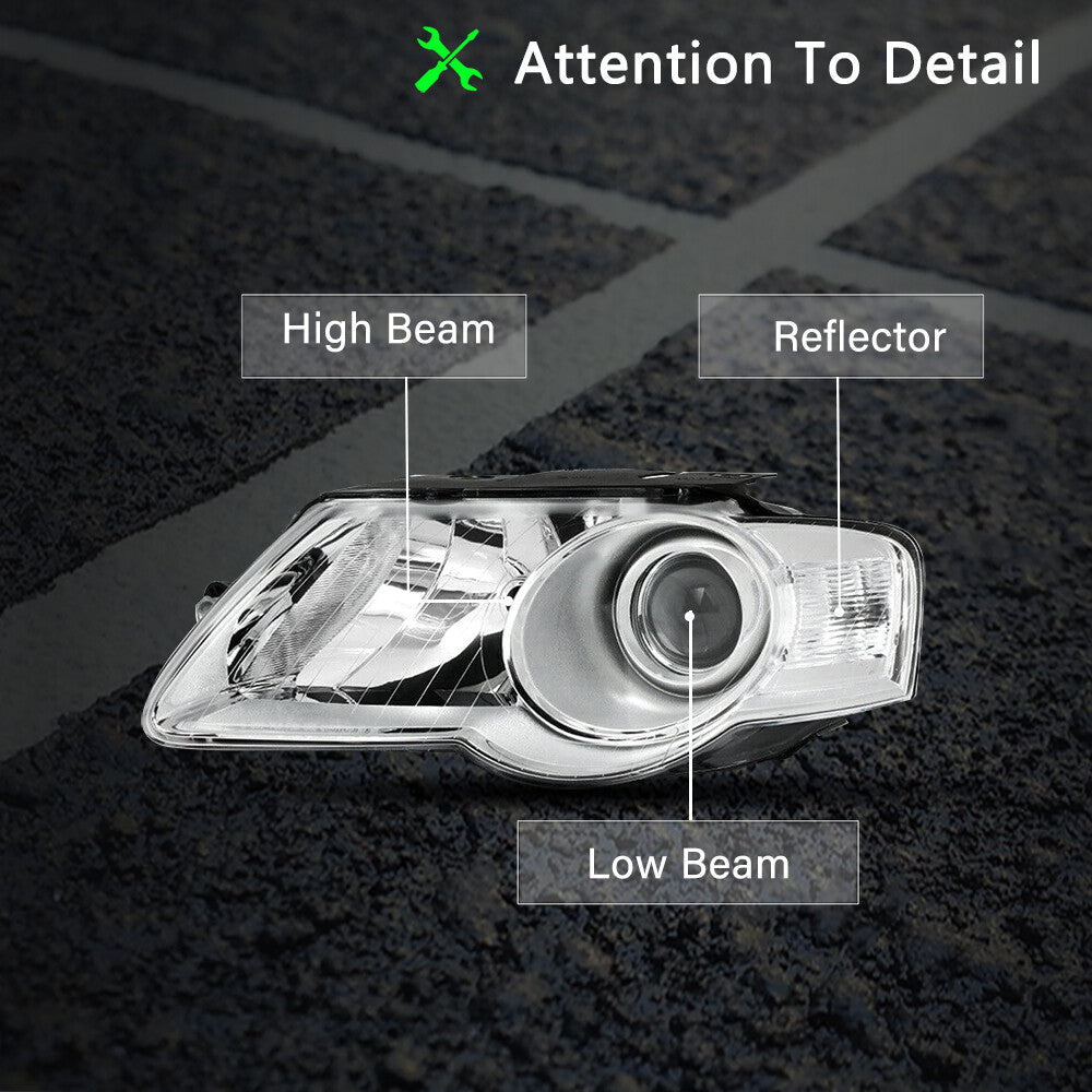 For 2006-2010 Volkswagen VW Passat B6 Chrome Headlights Headlamps LH+RH 06-10