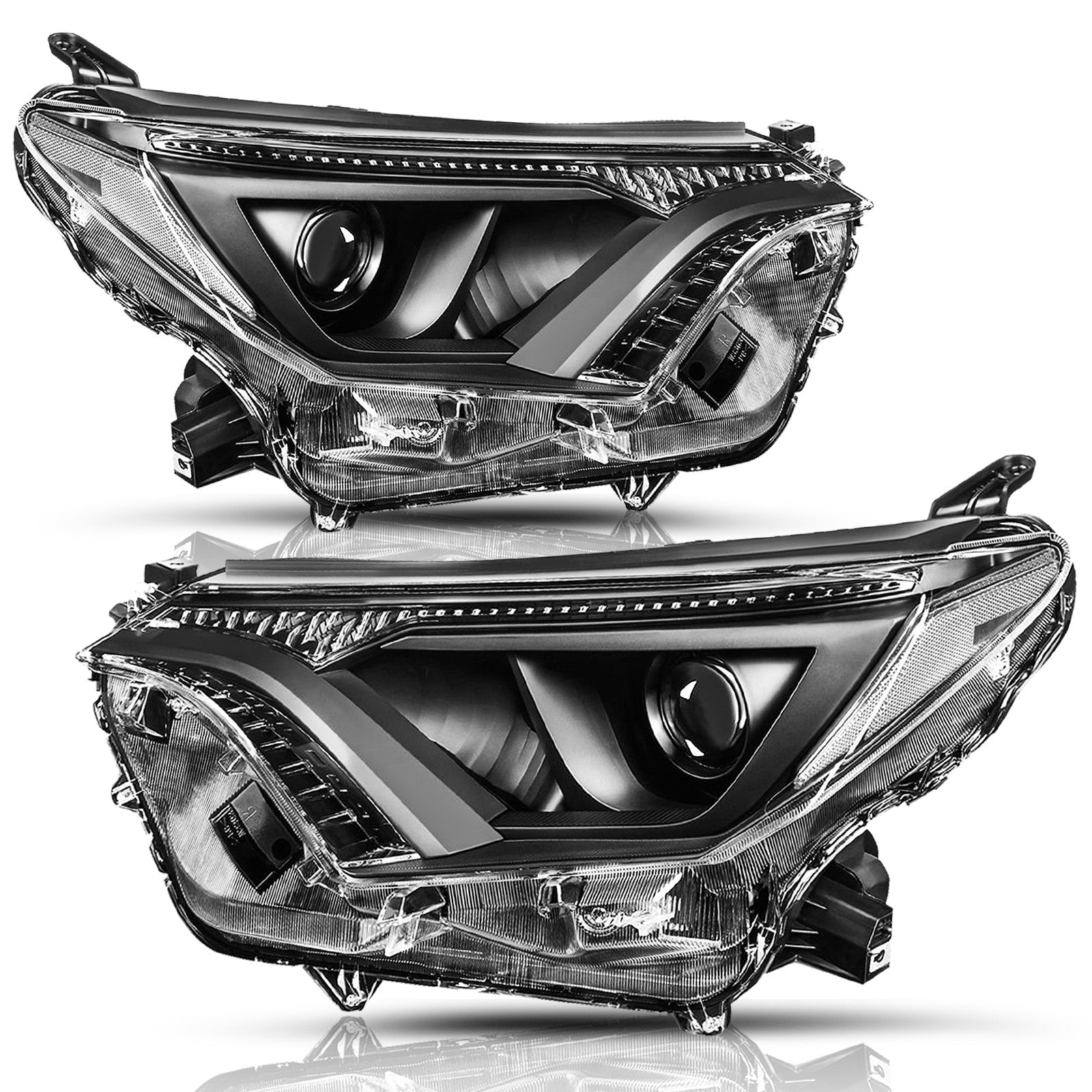 For 2016 2017 2018 Toyota RAV4 Black New Headlights Amber Corner Lamps Set